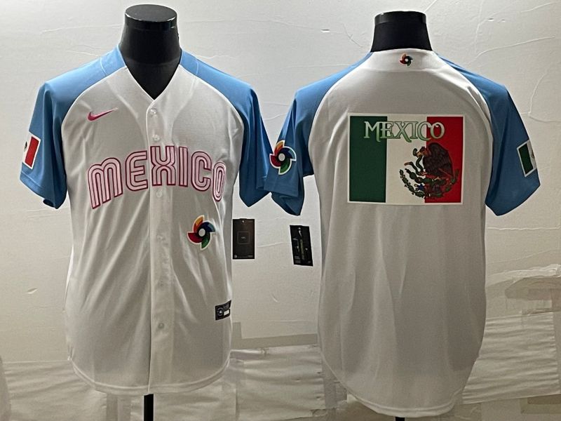 Men 2023 World Cub Mexico Blank White blue Nike MLB Jersey8->more jerseys->MLB Jersey